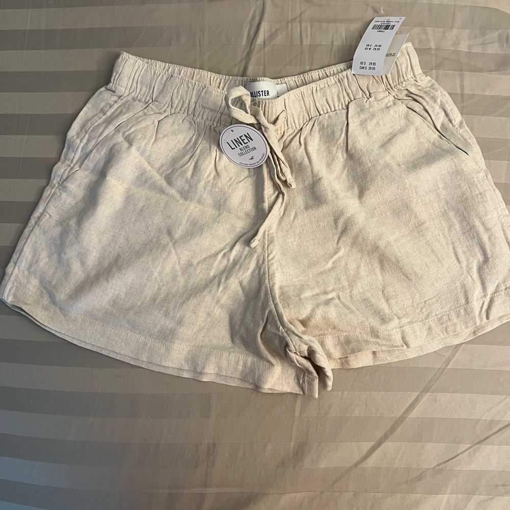 Hollister High Waist Linen Shorts - Beige